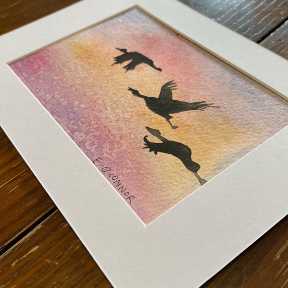 Mini original watercolour sunset/birds in flight - Picture 3 of 3